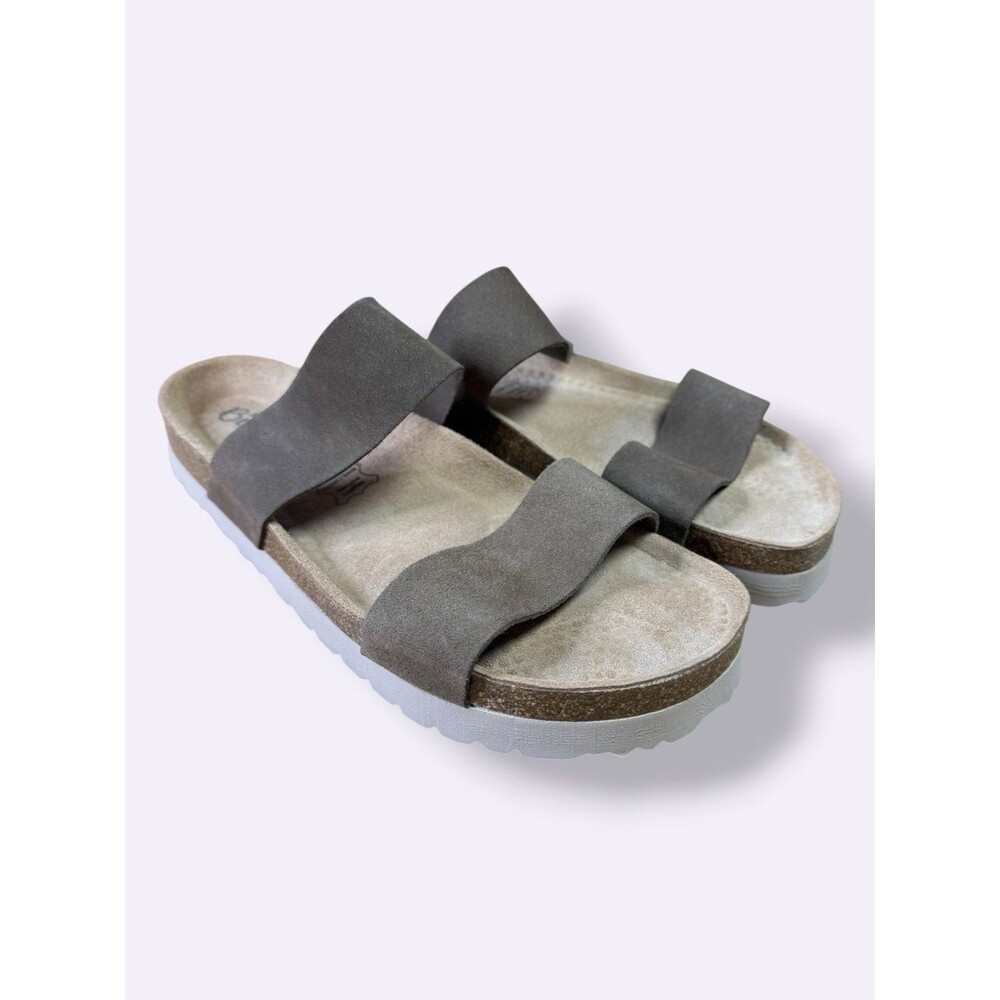 Biostep Slip On Sandals Womens 9.5 Gray Taupe Suede Double Strap Spain Minimal